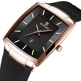 Reward 48 37mm Diameter Dial Quartz Mens Watch Calendar Comfortable Steel Mesh Belt 6MM Ultra Thin Gentlemans Watches Simple To Be302n