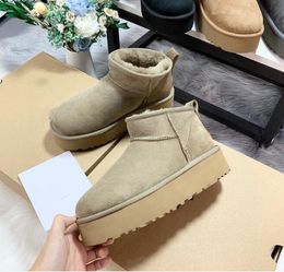 Women Platform Mini 5854 Boot Real Leather Thick Bottom Boots Fur Booties Cowboy Winter Warm Cotton Booties