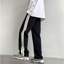 Men's Pants American Style Stripe Sweatpants Baggy Straight Wide Leg Streetwear Loose Fashion Male Drawstring Brand Clothing