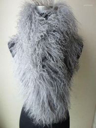 Scarves Women's Real Mongolia Lamb Fur Cape Whole-skin Scarf With Clip Grey