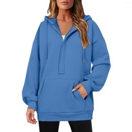 Women's Hoodies Womens Large Solid Color Half Zipper Sweatshirt Long Sleeve High Quality Oversized Pullover With Big Pocket Hooded Shirt