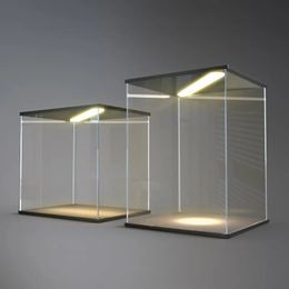 Storage Boxes Bins Clear Acrylic Display Case with Lamp Countertop Box Organizer Stand Riser Dustproof Showcase for Figures Toy Collectible 230923