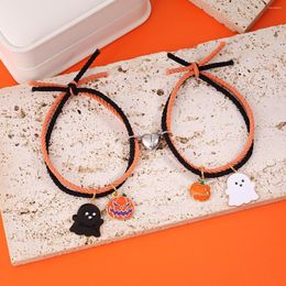 Link Bracelets Halloween Pumpkin Spooky Pendant Love Magnet Attract Each Other Couple Hand Rope Girlfriends Pair Bracelet Niche Design