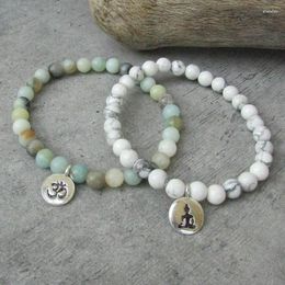 Charm Bracelets Unisex Set White Howlite Beaded Bracelet Amazonite Buddha Mala Jewellery For Men Women