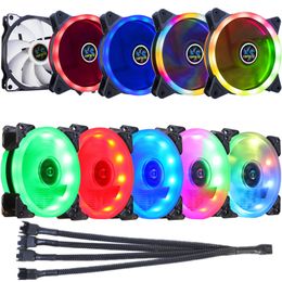 Fans Coolings RGB LED PWM 4 PIN 9CM / 12CM Computer PC Case Fan Silent 90MM / 120MM CPU Cooling Quiet 12V DC with Power Cable Hub Splitter 230923