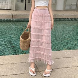 Skirts COIGARSAM Korean Style Summer Women Skirt 2023 Office Lady Brief Solid Pink Black Green Apricot White Cake