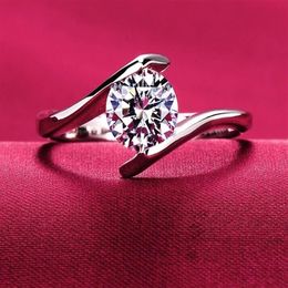 S925 silver wedding Anel Ring 18K real white gold plated CZ Diamond 4 prong engagement wedding bridal Ring women229N