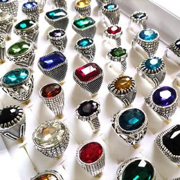 Bulk lots 30pcs Multi-styles Mix Big Zircon Stone Silver Rings for Women Vintage Mens Luxury Antique Crystal Rings Whole Weddi278i