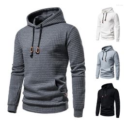 Men's Hoodies 2023 EUR Size Casual Pullover Jacquard Sweater S-2XL Plaid Quilted Cotton Fabric Hood Front Pocket