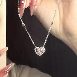Chains Fashion Tassel Pink Crystal Love Heart Charm Pendant Choker Necklace For Girls Women Statement Y2K Wedding Jewelry E938