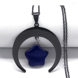 Pendant Necklaces Crescent Moon Pentacle Necklace For Women Men Stainless Steel Blue Sand Stone Star Jewellery Acero Inoxidable