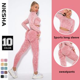 2023 new European and American designer elastic seamless wash peach hip lift yoga suit sports running fitness suit sexy yoga pants Holiday gifts for women