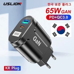 Cell Phone Chargers USLION GaN 65W USB C Charger Quick Charge Korea Plug PD USB-C Type C Fast USB Charger For Max 230922