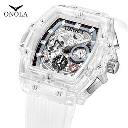 cwp ONOLA Transparent Plastic square Watch Men 2021 Women Luxury chronograph wristwatch Fashion casual Sport unique Quartz333P
