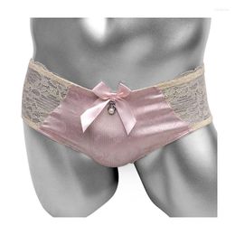 Underpants Cute Shiny Satin Sissy Panties With Lace Patchwork Bowknot Sexy Lingerie Mens Briefs Underwear Gay Knickers Wetlook