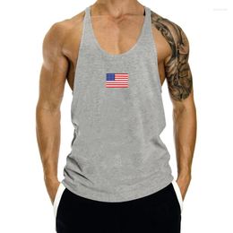 Men's Tank Tops Bodybuilding Gym Y2K Clothing US Flag Print T-Shirts V-Neck 90s Vintage Clothes Streetwear