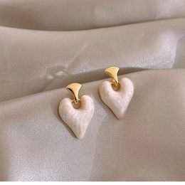 S3806 Fashion Jewellery S925 Silver Post Stud Earrings For Women Niche Design Enamel White Heart Earrings