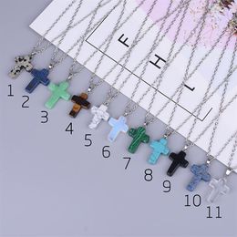 2019 New Lovely Natural Stone Cross Hearts Pendant Necklace Women Choker Necklaces Multicolors Mix Fashion Summer Jewellery accessor229Z