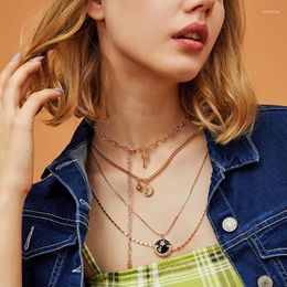 Pendant Necklaces Vintage Necklace Jewelry Girls Retro Multilayer Creative Key Lock Eye Moon Rhinestone Gifts For Womens