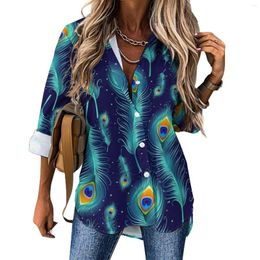 Women's Blouses Animal Design Loose Blouse Peacock Bird Feathers Basic Oversize Womens Long Sleeve Cool Shirt Spring Printed Clothing