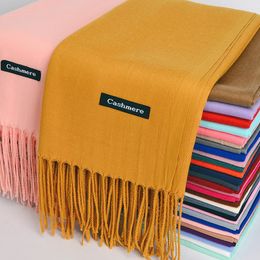 Scarves Multipurpose Imitation Cashmere Scarf Brushed Solid Colour Thickened long Winter Tassel Shawl Shoulder Girl 230922