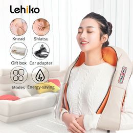 Massaging Neck Pillowws U Shape Electrical Shiatsu Back Neck Shoulder Body Massager Infrared Heated 4D Kneading CarHome Massage Shawl Device 230922