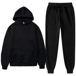 Men's Solid Hoodie Set Tracksuit Autumn and Winter Two-piece Sportswear Casual Man Sweatshirt s-3L