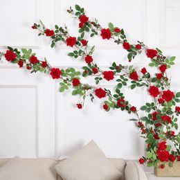 Decorative Flowers High Quality Rose Vine Artificial Flower Wedding Garland White Home Decoration Wall Hanging Plant Arch Decor Diy Fake