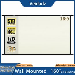 Projection Screens VEIDADZ Projector Screen Wall Mounted 16 9 White Grid Anti-Light Projection Screen 60 84 100 120 inch for Indoor Outdoor Movie 230923