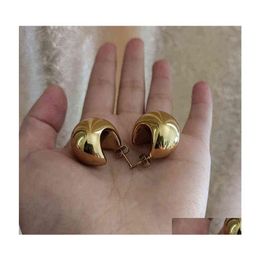 Hoop Huggie Half Moon Sphere Thick Chunky Gold Earring Stainless Steel For Women Chic Vintage Empty Lightweight 220108 Drop Delive211U