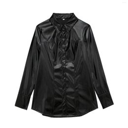 Women's Blouses SuperAen European And American Style 2023 Fashion Casual Loose Long Sleeved Leather Shirt