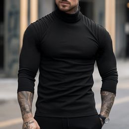 Men's T Shirts 2023 Casual Long Sleeve Fall Winter Bottom Tees Streetwear Clothing Retro Folds Basic Pullovers Men Solid Turtleneck Tops Shirt 230923