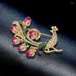 Brooches Luxury Rhinestone Peacock Open Screen Brooch Exquisite Crystal Animal Pins For Women's Winter Coat Sweater Corsage Accessories