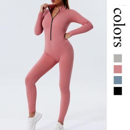 Active Sets Zipper One Piece Yoga Suit Women Gym Clothes Fitness Workout Set Seamless Long Sleeve Sportswear Sports Suits 2023