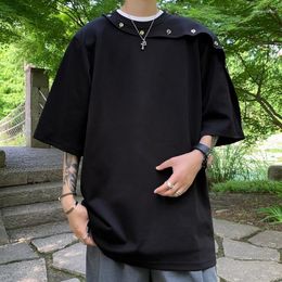 Men's T Shirts Patchwork Summer Short Sleeve O Neck Men Cool Fashion Oversized High Street Clothes Black White 2023 Trendy Streetwear