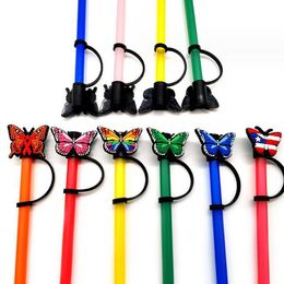 wholesale soft butterfly straw toppers cover cap reusable straws dust plug charms decoration accessories gift