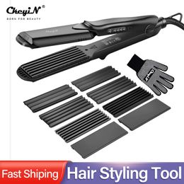 Hair Straighteners 4 in 1Interchangeable Plates Fast Straightener Flat Iron Electric Ceramic Curler Crimper Corrugated Wave Styling 230923