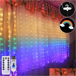 Led Strips Curtain String Lights Christmas Flash Fairy Garland Remote Control For Wedding/Party/Curtain/Garden Decoration N Drop Del Dhvq9