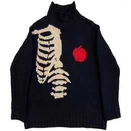 Men's Sweaters Women Vintage Knitted Sweater Autumn winter Pullover Unisex Y2K harajuku Men Oversized Sweater Black Loose Skeleton Anime Print 230922