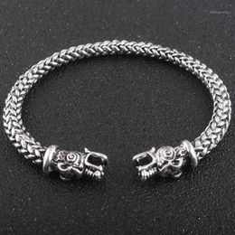 Gothic Viking Norse Dragon Bracelet Handmade Opening Vikings of Midgard Bangles two-headed Wolf Bracelet for men accessories1247W