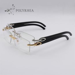 Black Buffalo Horn Frames Gold Rimless Optical Sunglasses Men Women Brand Designer Glasses Carving Eyewear With Box And Cases201u