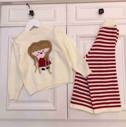 fashion kids Tracksuits baby autumn set Size 100-140 CM 2pcs 3D woven hair girl patterned jacquard sweater and striped knit pants Sep20