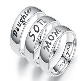 Engraving Text Love Mom Dad Son Daughter Stainless Steel Ring Couple Rings For Women and Men Family Couples Jewelry332p