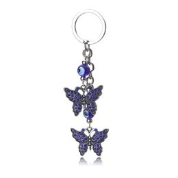 Keychains Lucky Evil Eye Charms Keychain Butterfly Pendent Tassel Key Chain Crystal Car Women Fashion Jewelry Gifts231E