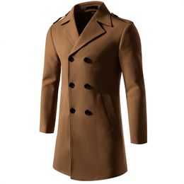 Men's Wool Blends Mens Double Breasted Autumn Winter Coat 2023 Brand Long Sleeve Trench Fashion Casual Solid Colour Overcoat veste homme 230922