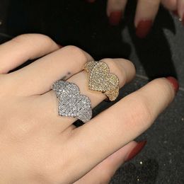 Foxi Fashion Jewellery Heart shaped Micro Set Zircon ins Cool Style Couple 18k Gold Ring Tide