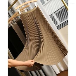 Skirts Long Pleated For Women Spring Fall Chic Elastic Band Fashion A Line Elegant Office Ladies Luxury Midi Skirt Korean Style