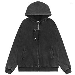 Men's Hoodies Men Washed Distressed Cardigan Jacket Vintage Loose Hooded Sweatshirt Street Couple Hoodie Coat