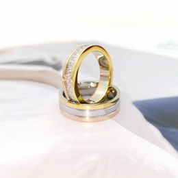 Luxury designer jewelry mens rings three colors inlay full diamond ring titanium steel 18K gold girl couple gift women men rings f256g