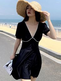 Women's Swimwear 2023 Swimsuit Women One-piece Skirt Increase Black Slimming Cover Belly Conservative Sexy Backless Dress Vestidos Swim